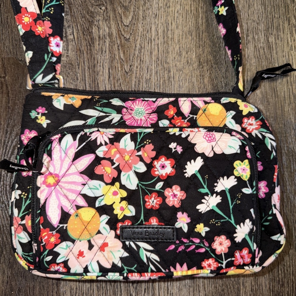 vera bradley crossbody purse tangerine twist floral pattern black - Picture 2 of 3